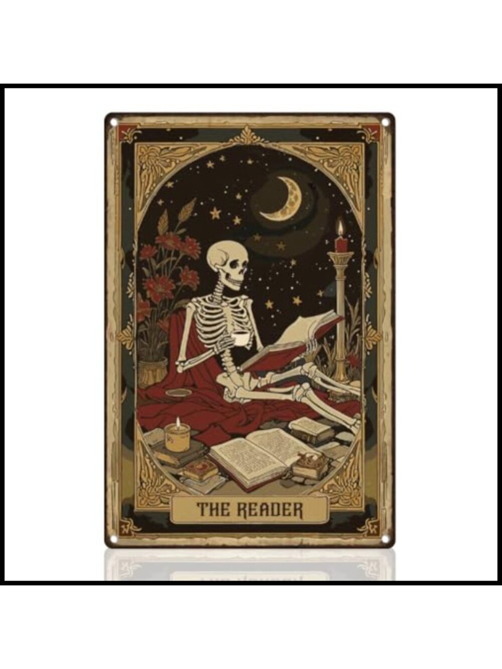 Skeleton Reader Tarot Metal Tin Sign 12x8 Wall Decor Rust-Free